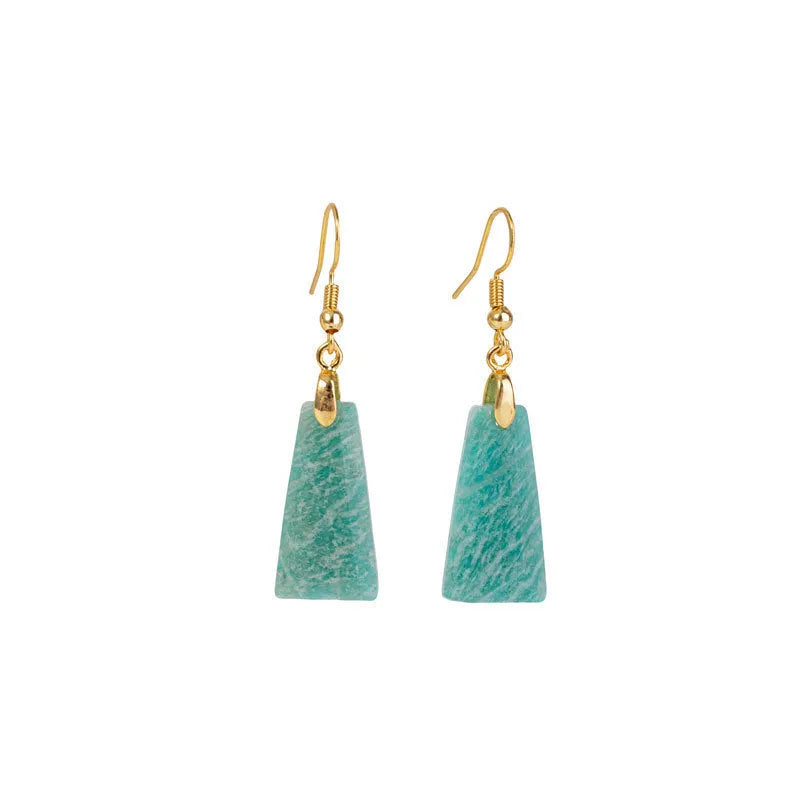 Amazonite rough stone trapezoid earrings with geometric design in gold or silver colour