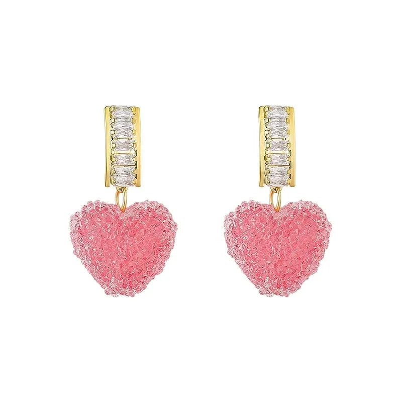Pink and blue candy stud earrings with peach and heart charms for women