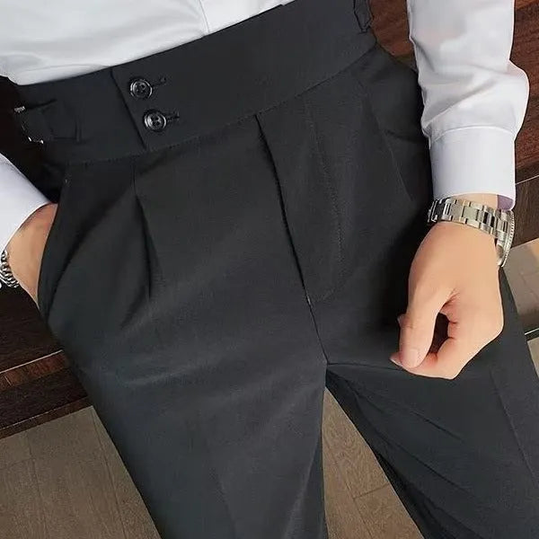 Women's retro high waist straight leg casual trousers in a cotton blend fabric, shown in a solid colour.