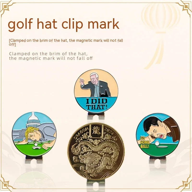 Zinc alloy golf hat clip with engraved personalised metal patterns including Dragon Year motif