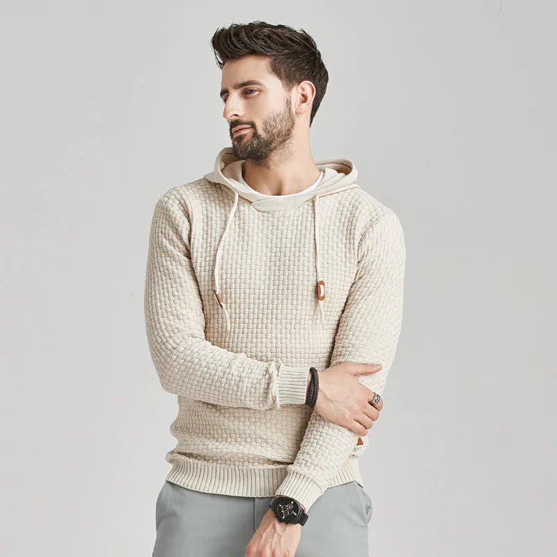 Men's cotton long-sleeved hoodie pullover in khaki, loose fit, casual style for spring autumn wear