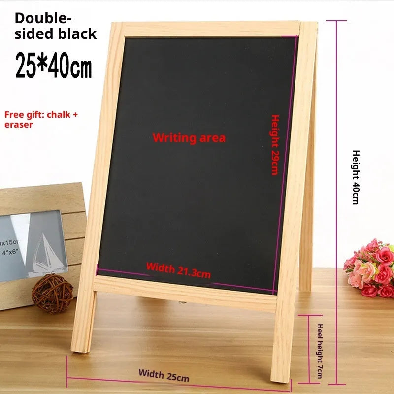 A-shaped double-sided wooden easel blackboard 20x30cm on countertop