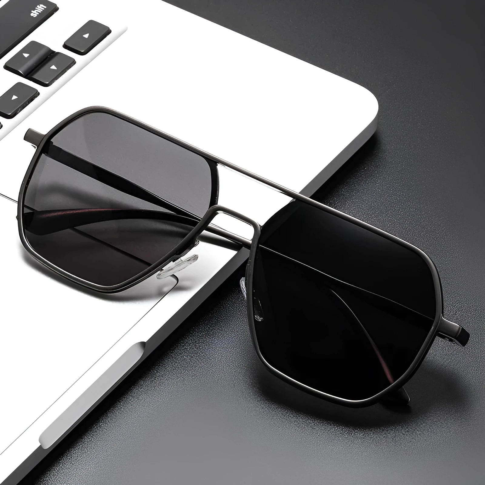 Men's polarised sunglasses with black frame and black and grey lenses for driving and outdoor activities