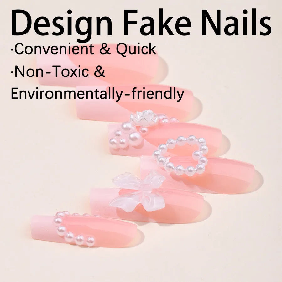 French style fake nail stickers with love pattern and pearl details in XD93 colour
