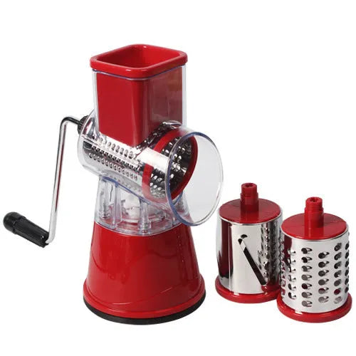 Manual multifunction drum cutter stainless steel vegetable slicer hand crank grater in blue