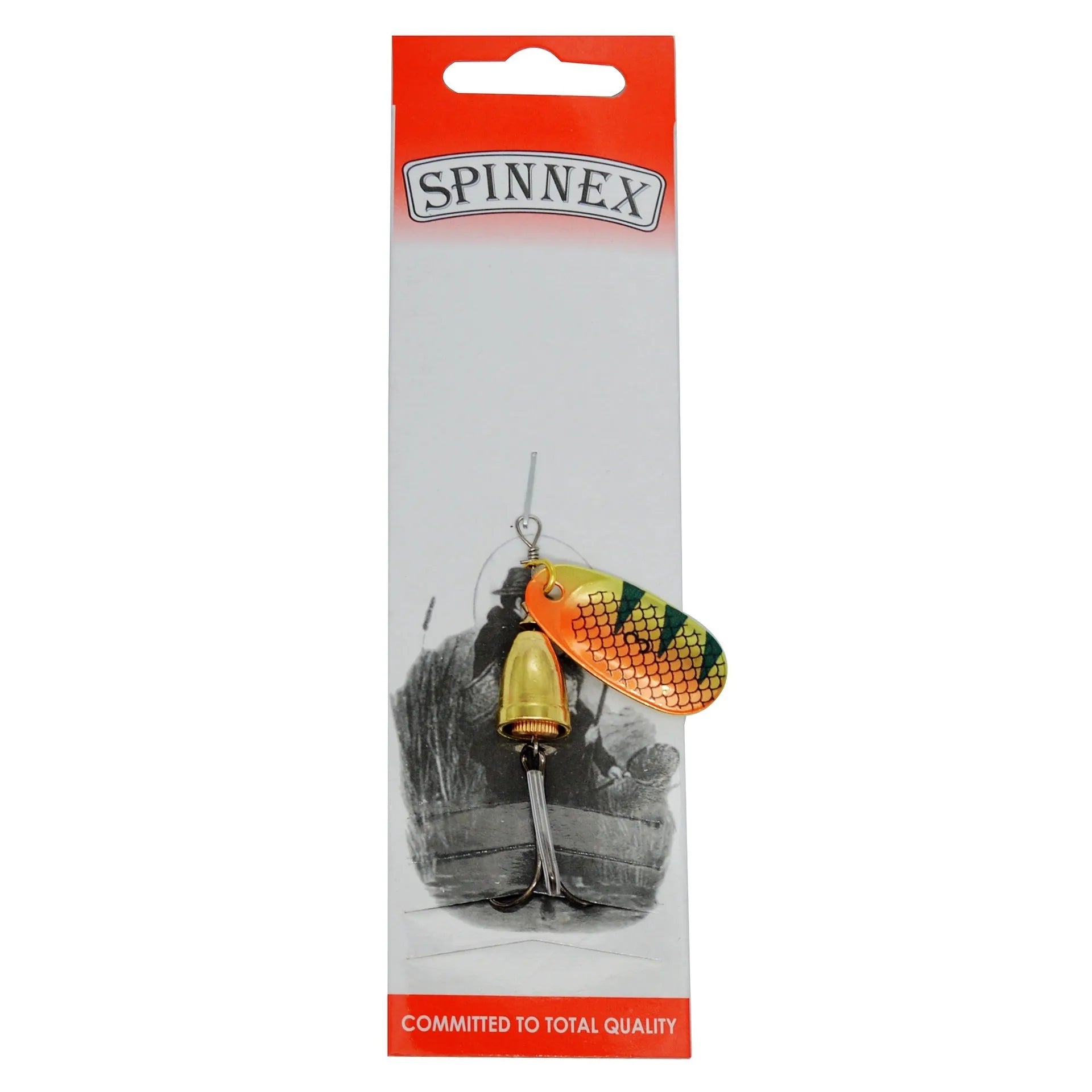 Metal fishing lure with rotating sequins and a copper bell in multiple colour variants including gold, red, and silver.