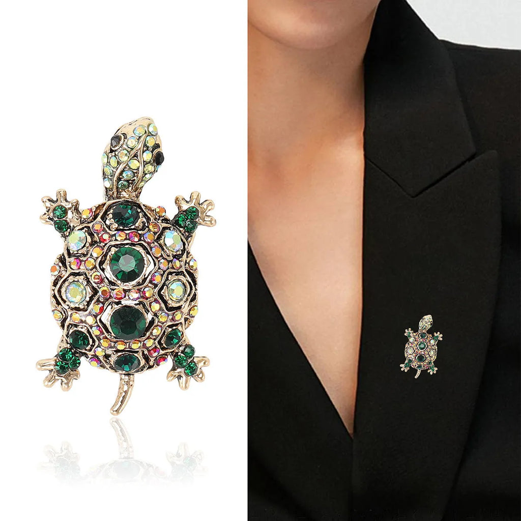 Women's retro rhinestone turtle brooch in alloy with blue, green and red colour options