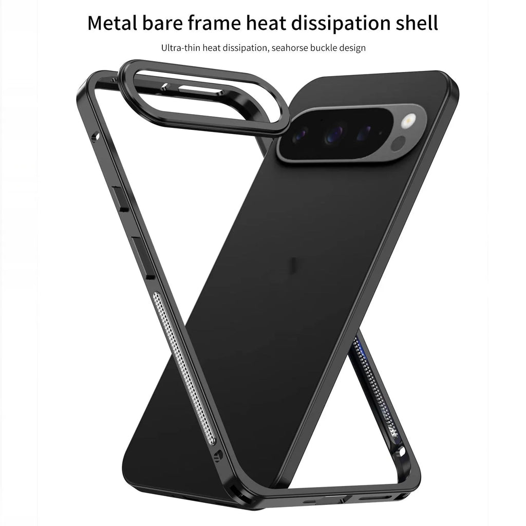 Aluminium alloy heat dissipation phone case for Google Pixel 9 Pro XL with bracket and half-pack design