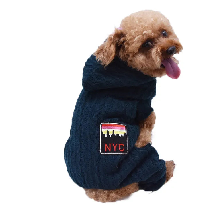 Four-legged thick pet clothes in Green with sweater velvet lining casual style