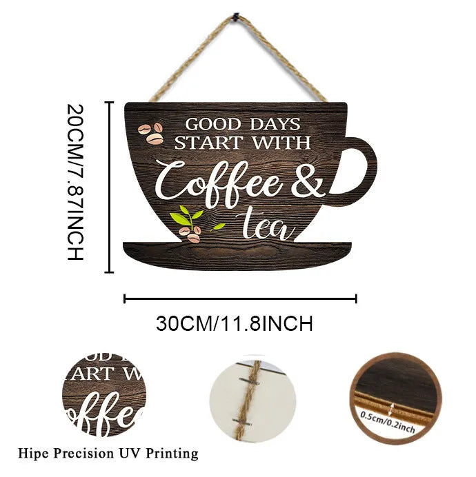 Retro coffee cup wooden wall hanging with UV print, American country style, 30x20x0.5cm