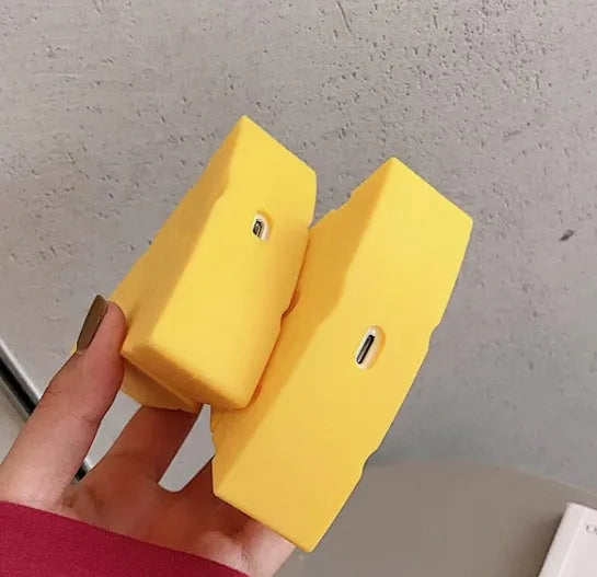Yellow silicone gel protective case for Apple AirPods 1, 2, and AirPods Pro 3 charging cases.