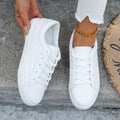 Women's thick bottom white casual exercise shoes with round toe and artificial PU upper