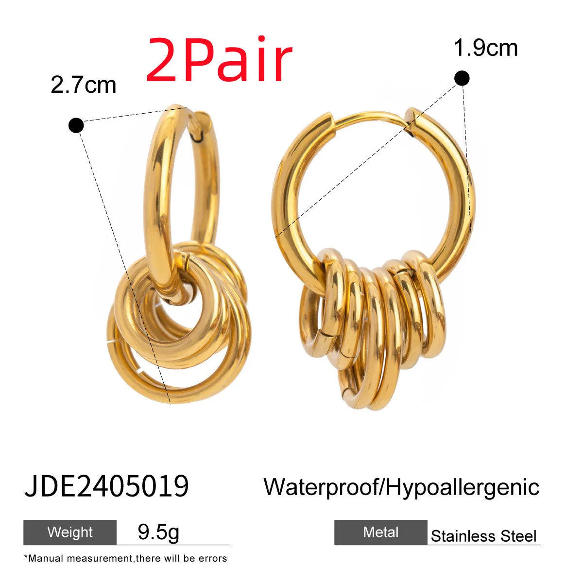 Stainless steel colour matching earrings with an electroplated finish on a white background.
