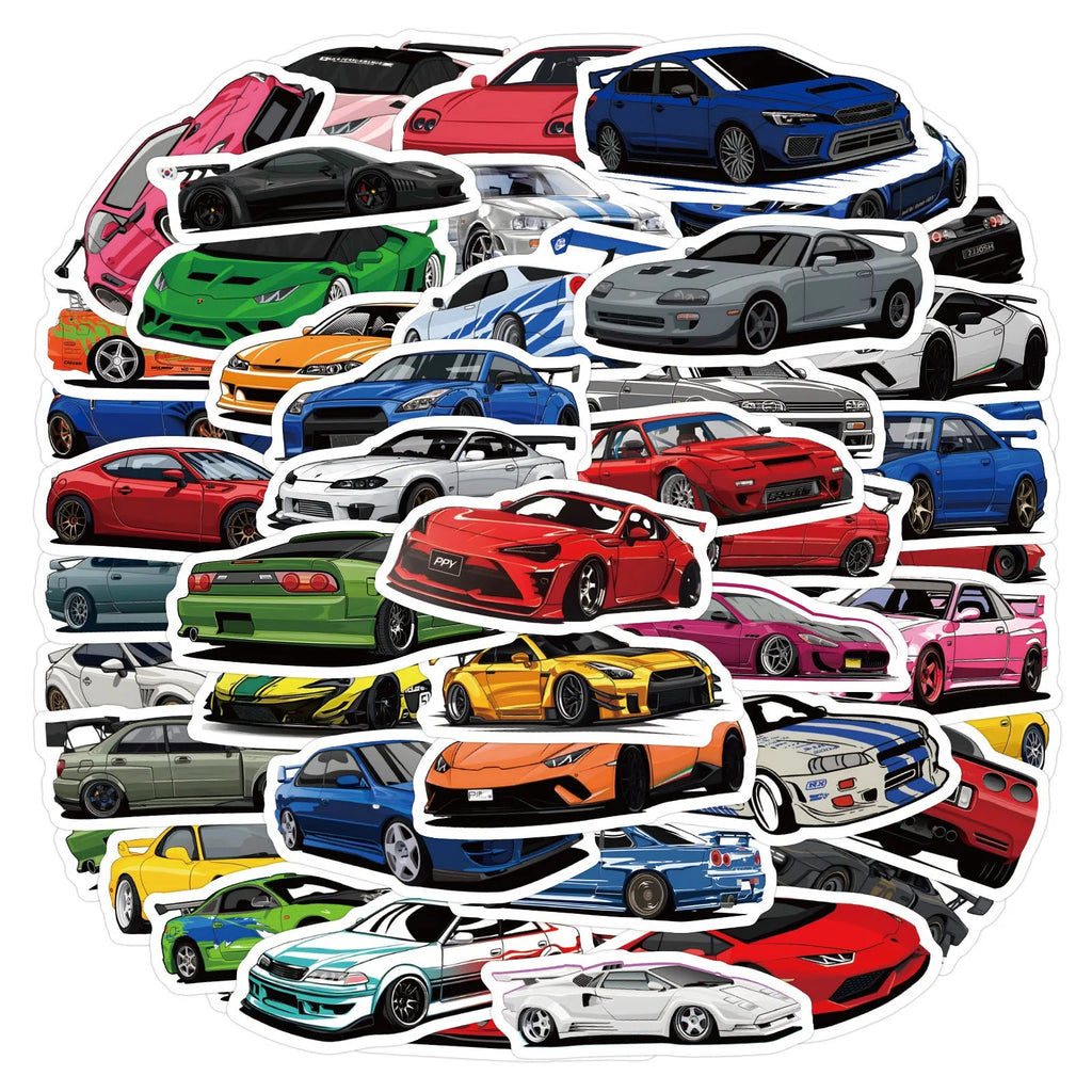 50 pack JDM car cartoon graffiti offset printed waterproof stickers for customisation