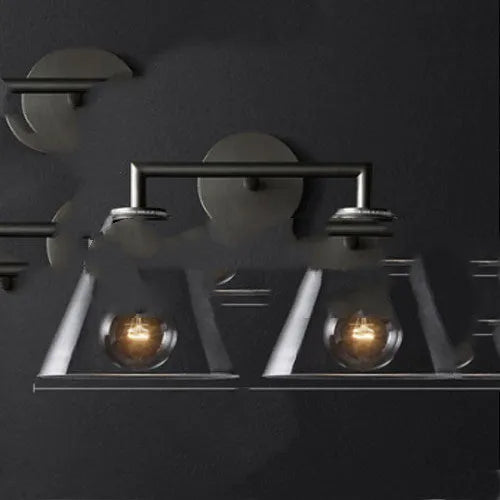 Modern wrought iron glass wall lamp with gold bronze finish and triangular transparent glass shade