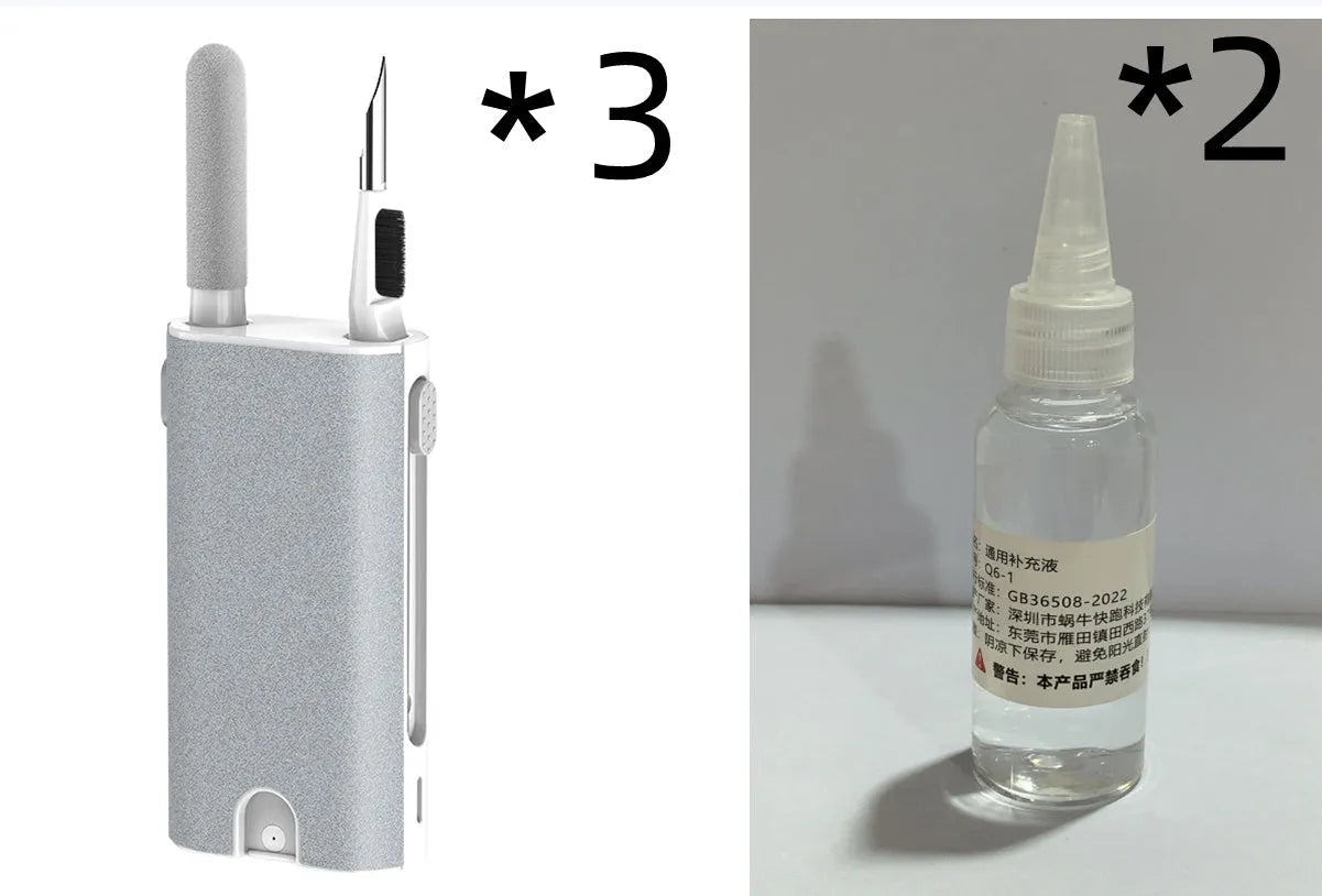5-in-1 screen and earphone cleaning kit with integrated brush, sponge and metal tip tools