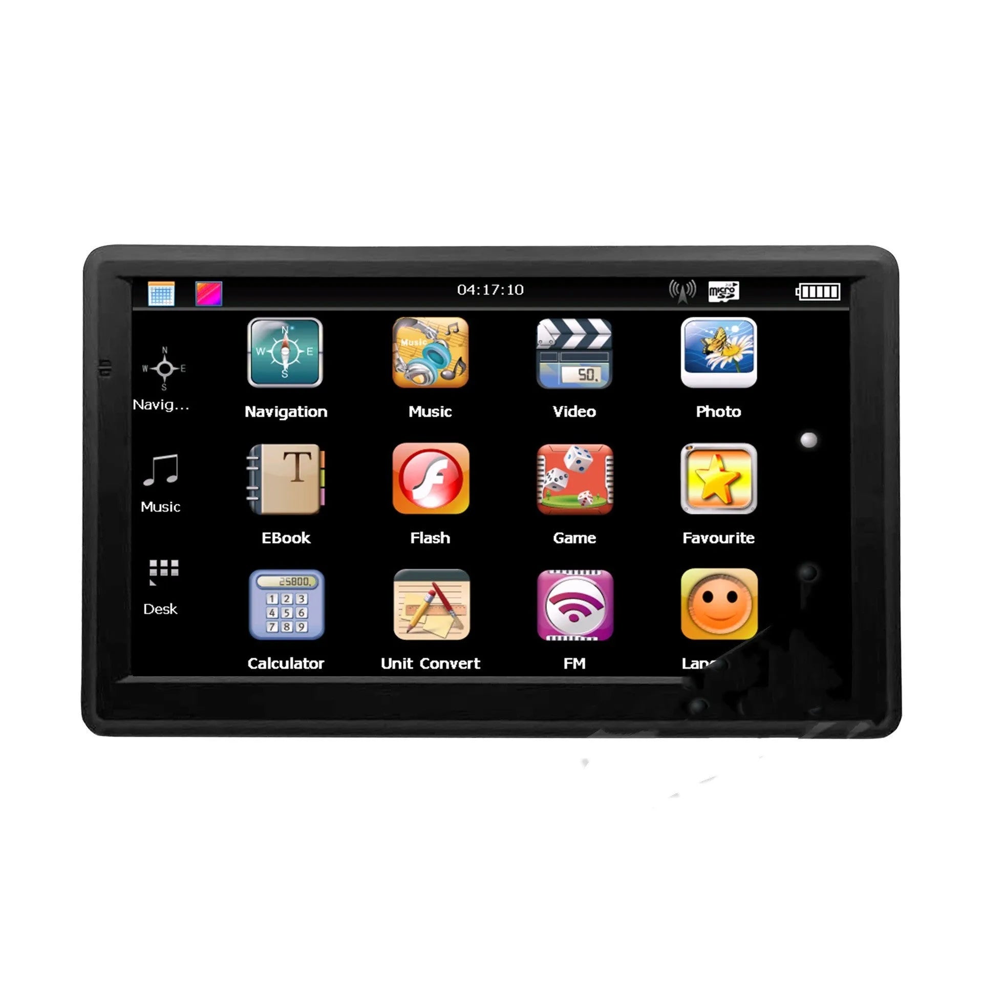7 inch car GPS navigation device with touchscreen display showing map interface