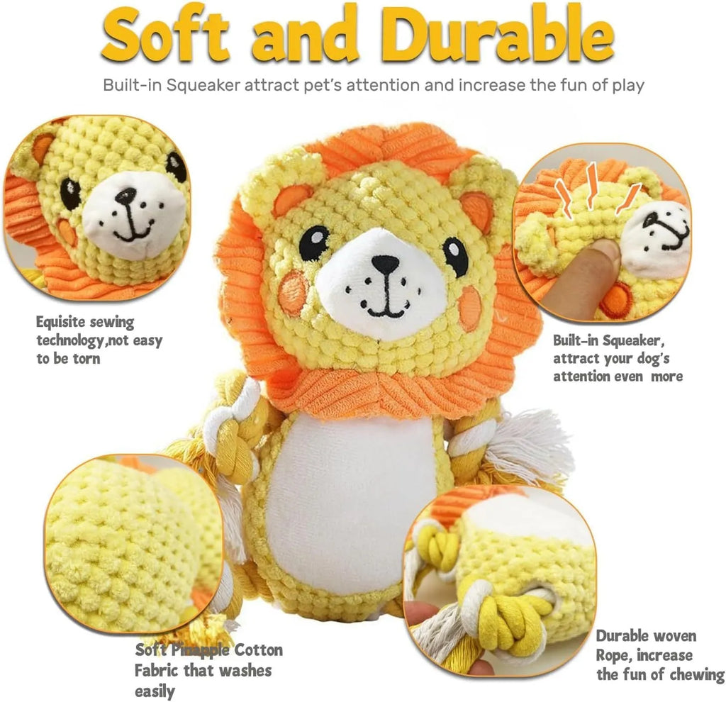 Lion and monkey plush squeaky dog toys bundle for medium large dogs