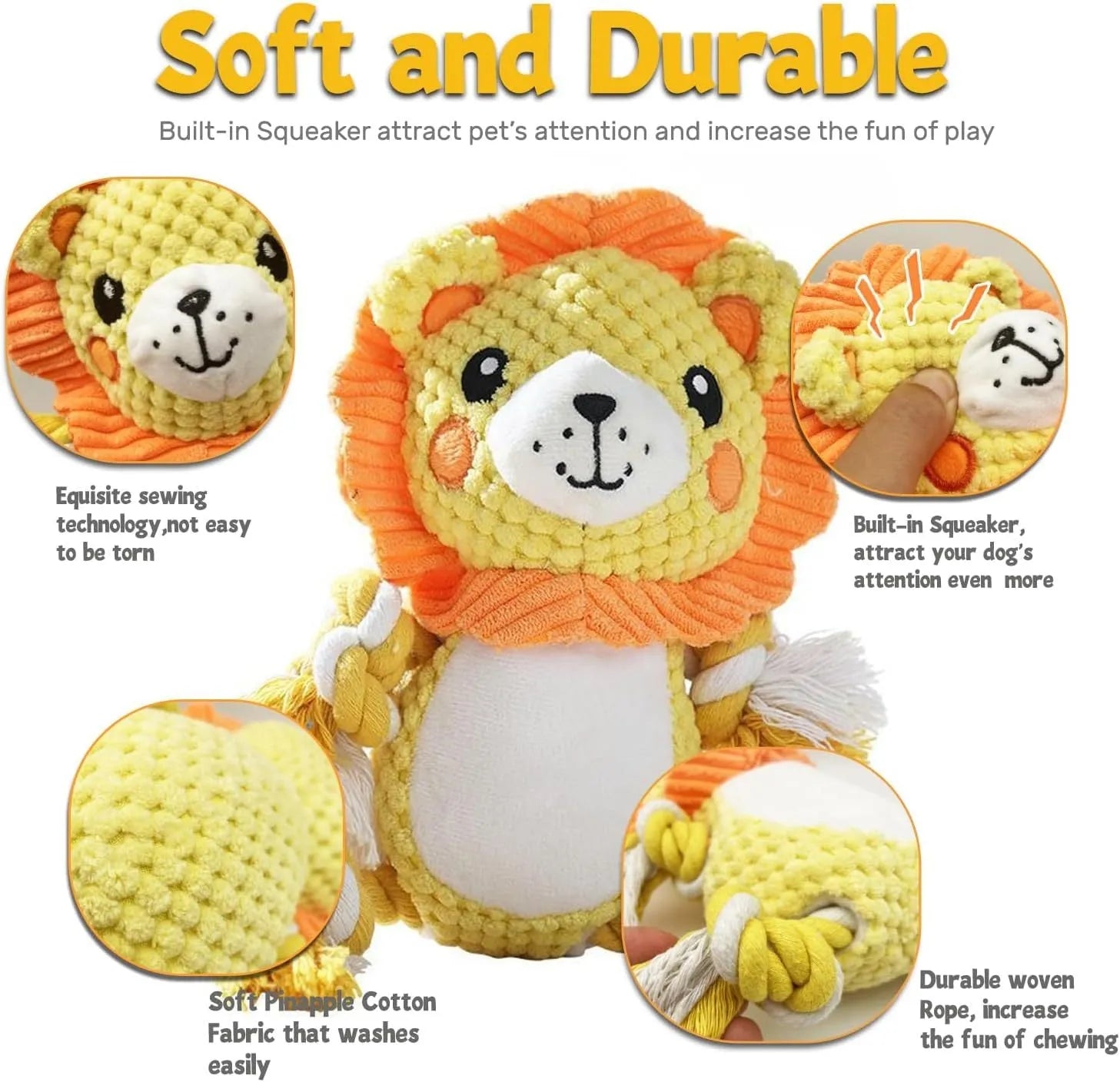 Lion and monkey plush squeaky dog toys bundle for medium large dogs