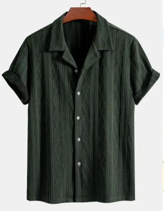 Men's loose short sleeve cardigan in solid colour on a hanger