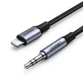 Black Apple Lightning to 3.5mm audio cable adapter with braided texture for car use