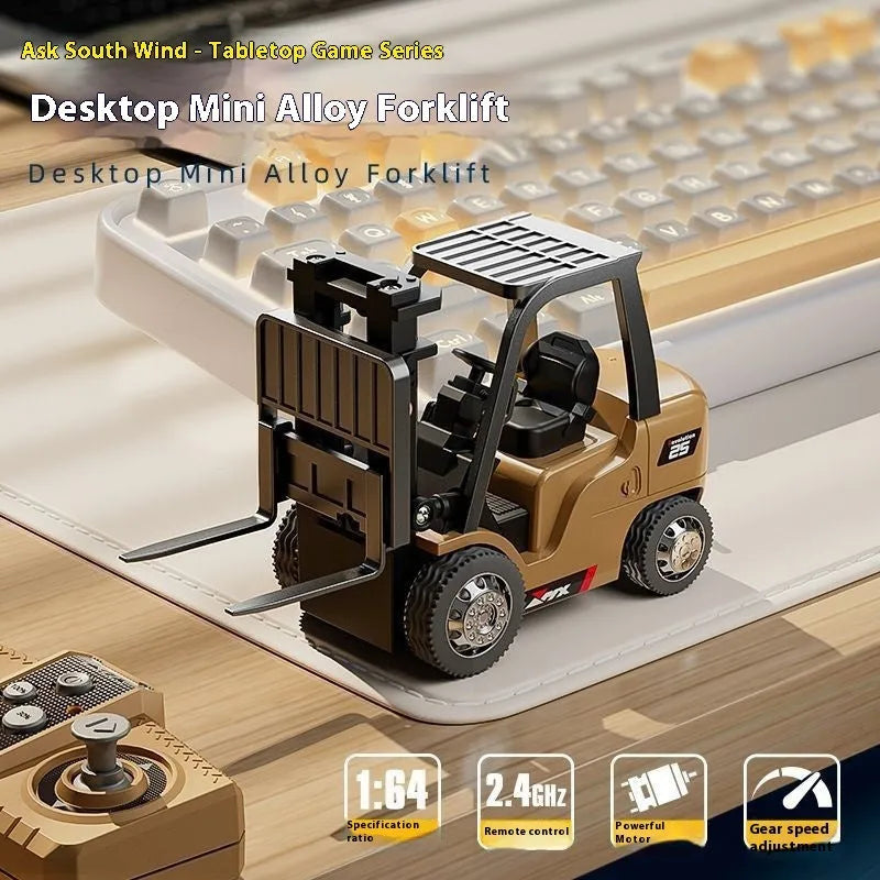 1:64 scale mini alloy forklift remote control toy with cargo accessories on pallet