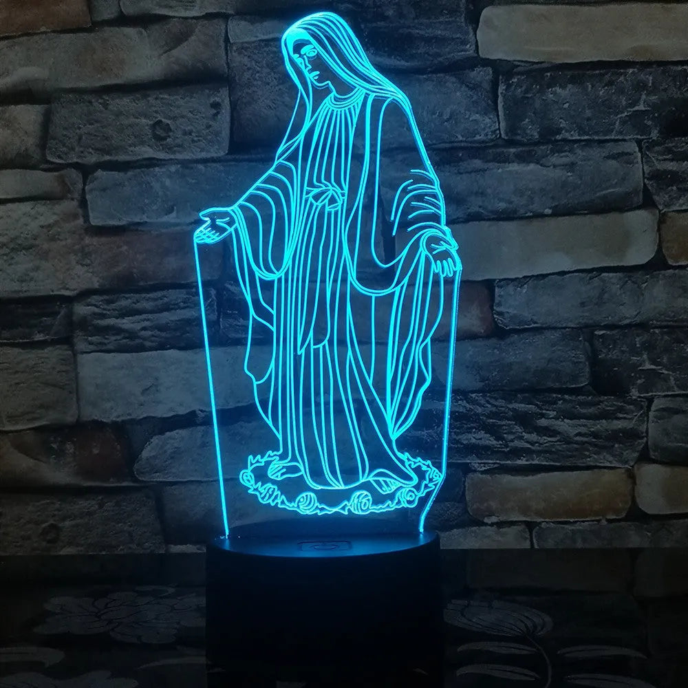 3D LED night light with laser-engraved acrylic plate showing dual-ring light pattern, on an ABS base.