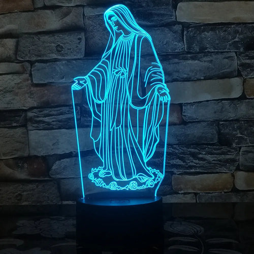 3D LED night light with laser-engraved acrylic plate showing dual-ring light pattern, on an ABS base.