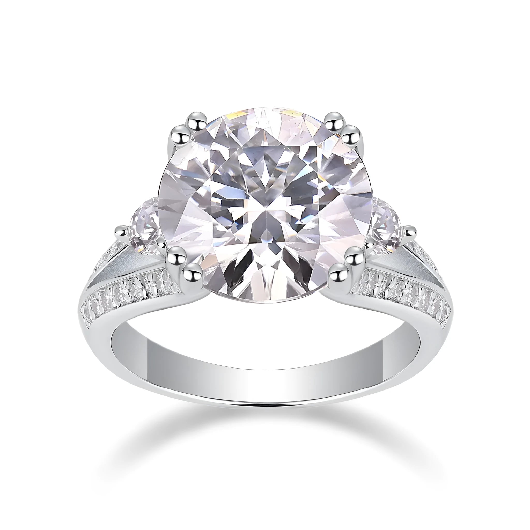 5-carat moissanite wedding ring in S925 silver with gold plating on white background