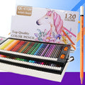 120 colored pencils with rosewood shells arranged in a wooden case