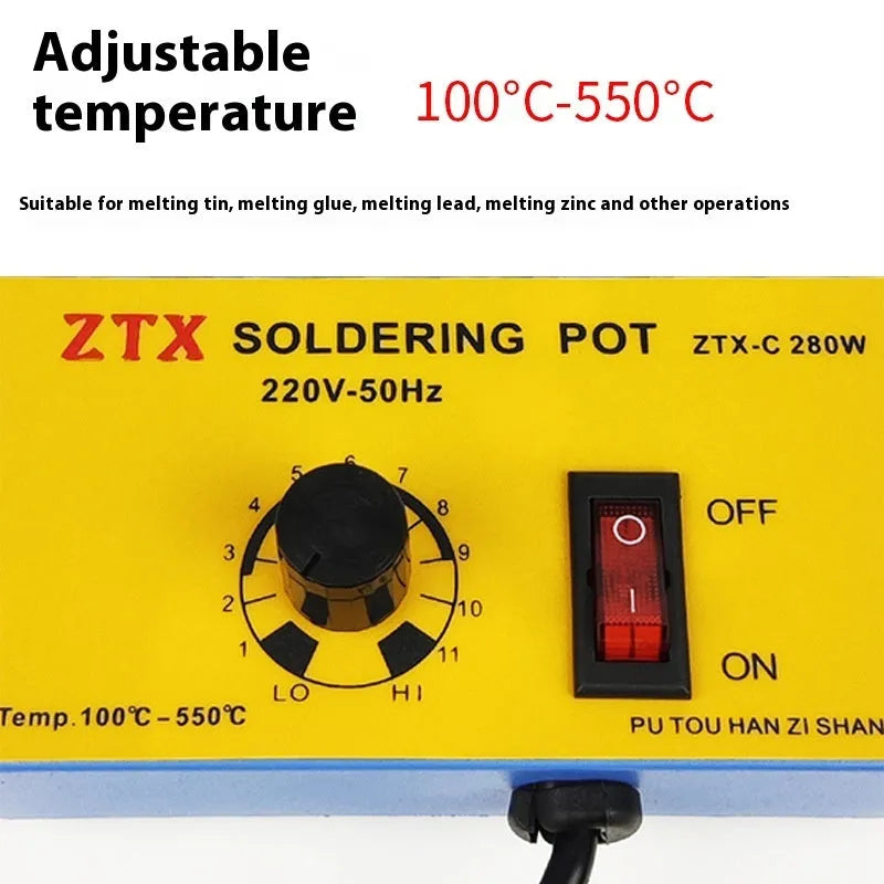Desktop thermostat-controlled tin melting furnace with temperature adjustment dial and titanium-plated heating elements