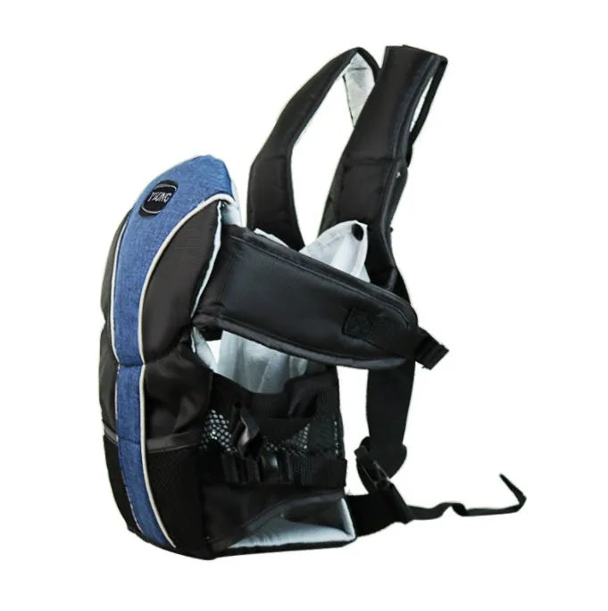 Breathable double-shoulder baby carrier showing face-to-face infant carrying position