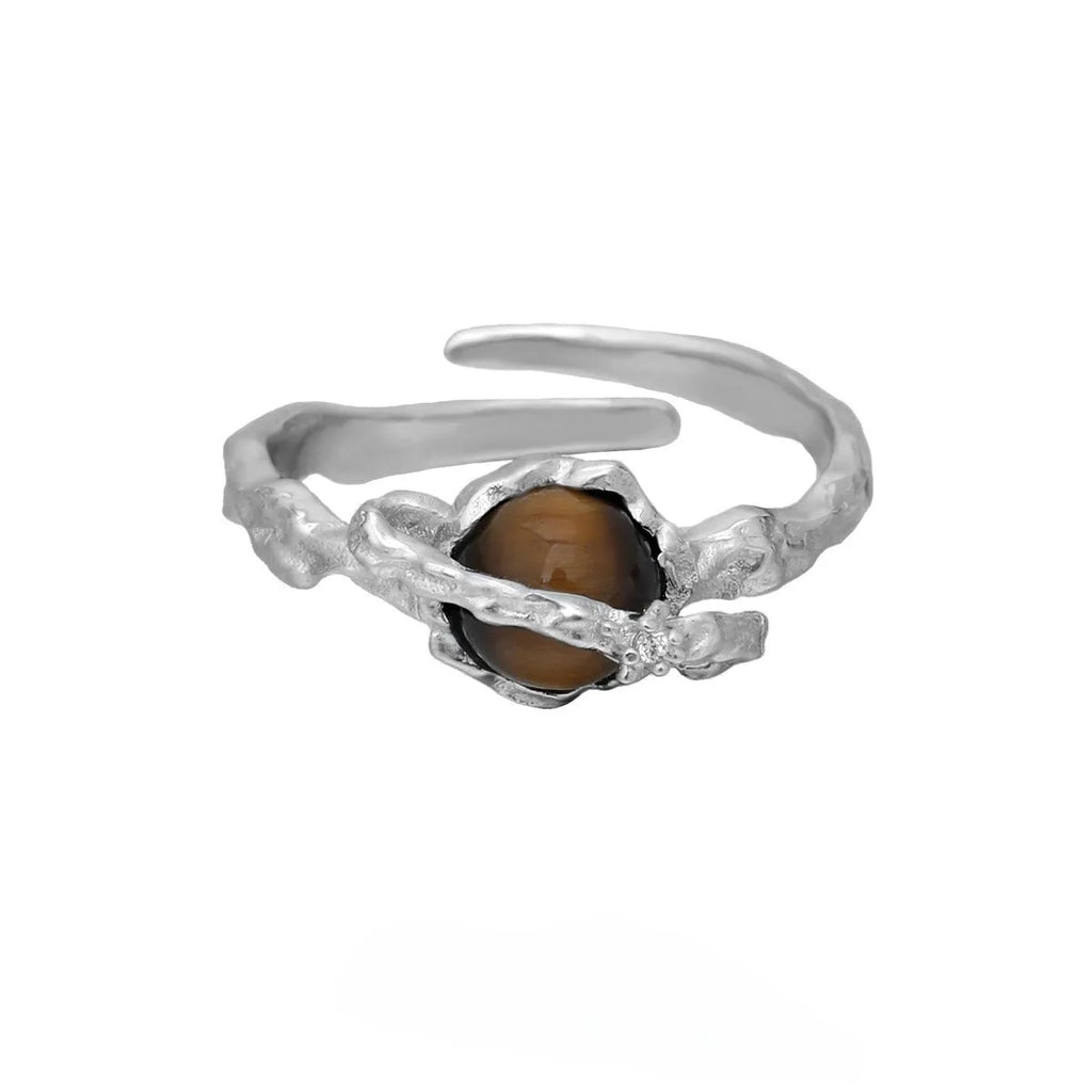 Women's adjustable silver Saturn open ring with white gold electroplating finish