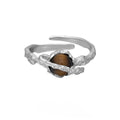 Women's adjustable silver Saturn open ring with white gold electroplating finish