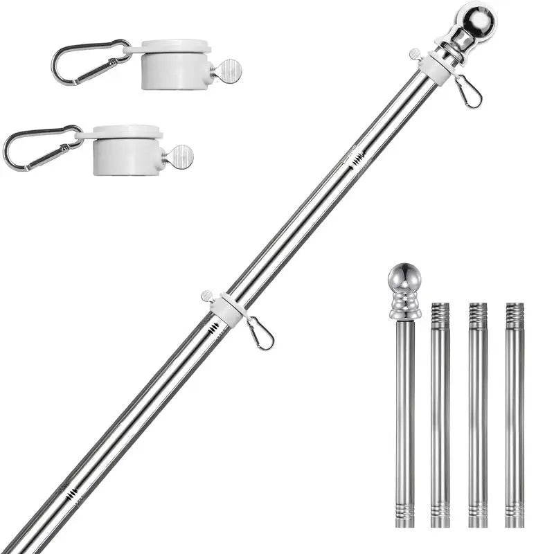 Wall-mounted outdoor 6ft five-section stainless steel flagpole in silver finish