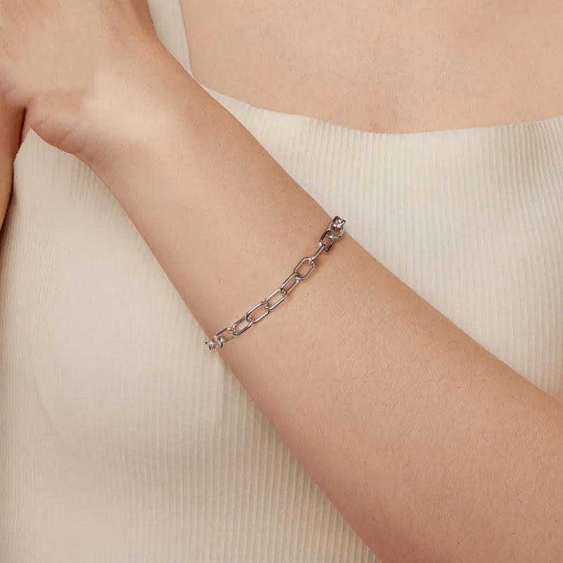 S925 sterling silver chain bracelet for women, electroplated finish, BSB231 colour, silver tone