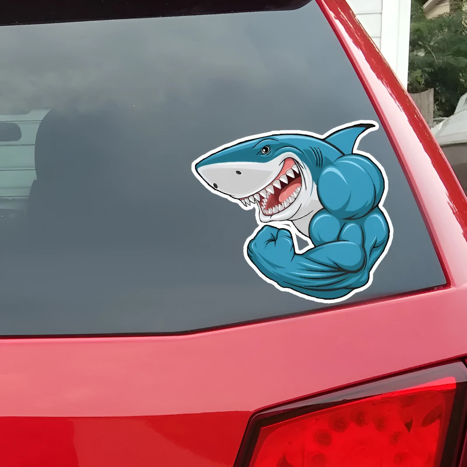 Bodybuilding shark 3D cartoon sticker on car bumper, 15 x 14 cm, PVC material