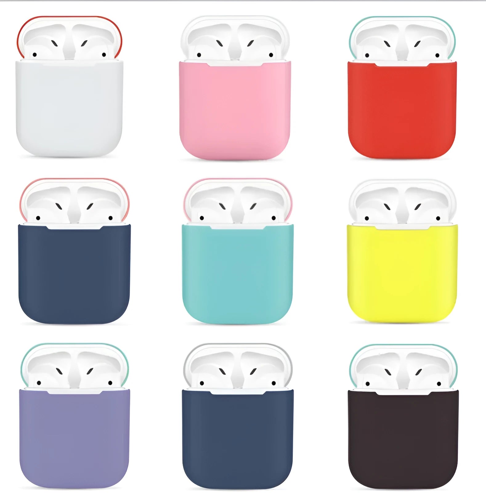 Silicone protective sleeve for AirPods charging case in split design showing colour options