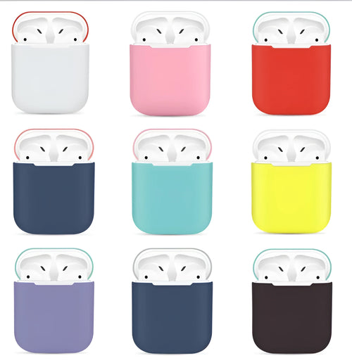 Silicone protective sleeve for AirPods charging case in split design showing colour options