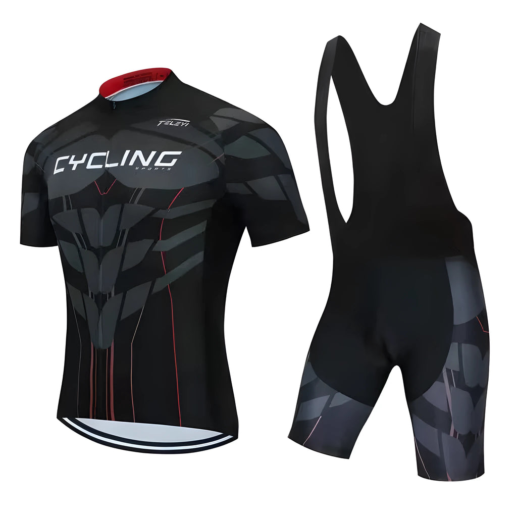 Cycling jersey and matching shorts set for men and women in a multi-colour style.