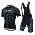 Cycling jersey and matching shorts set for men and women in a multi-colour style.