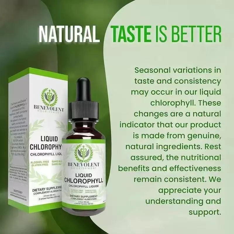 60 ml bottle of natural chlorophyll liquid drops for adult intestinal care.