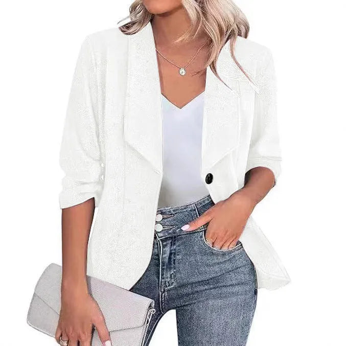 Slim-fitting women's cardigan jacket in black, white, or wine red.