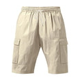 Men's cotton linen casual shorts with multiple pockets in loose straight-leg design
