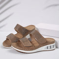 Women's air cushion wedge sandals with rhinestones, non-slip PU sole, fish mouth toe, in beige colour