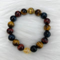 Tiger eye gemstone bracelet with loose round beads on Maillard chain, 18cm length
