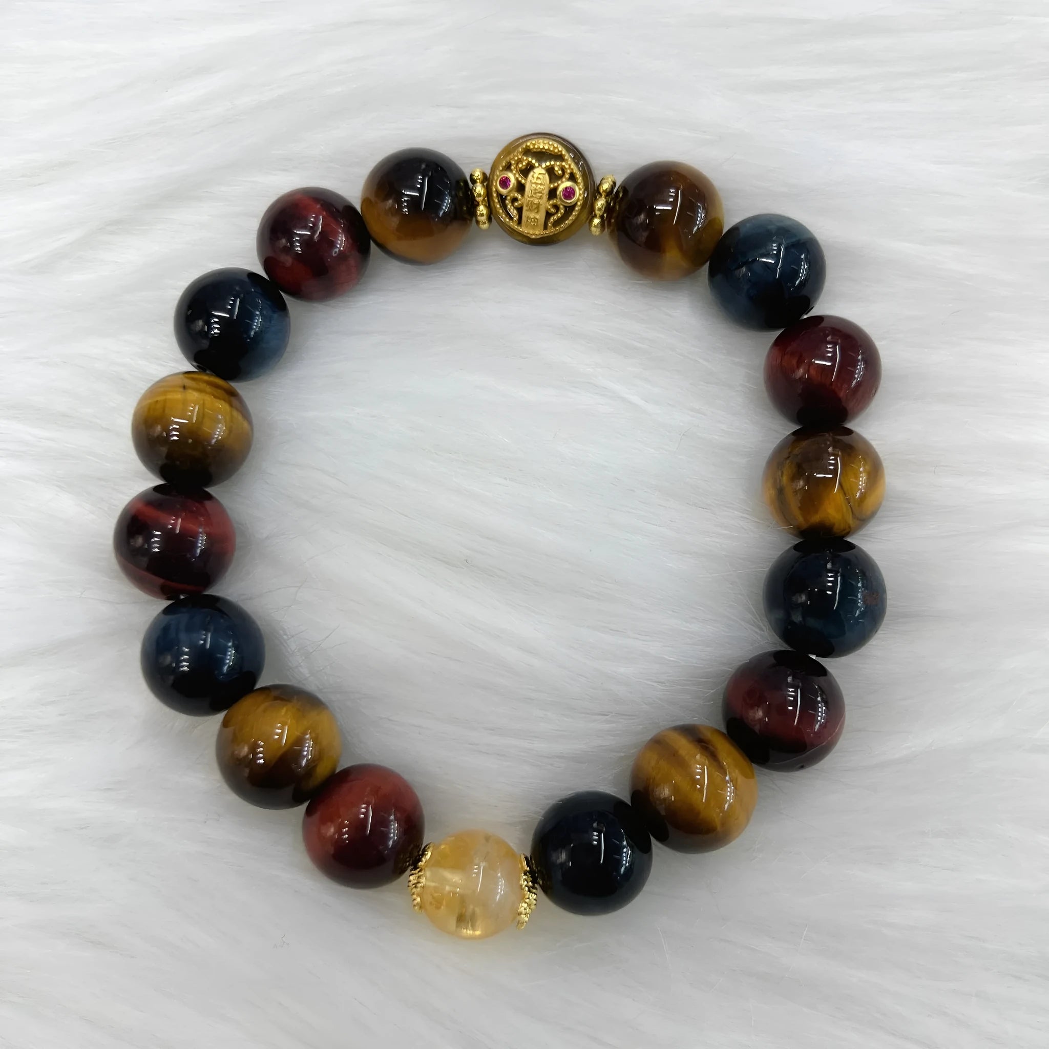 Tiger eye gemstone bracelet with loose round beads on Maillard chain, 18cm length