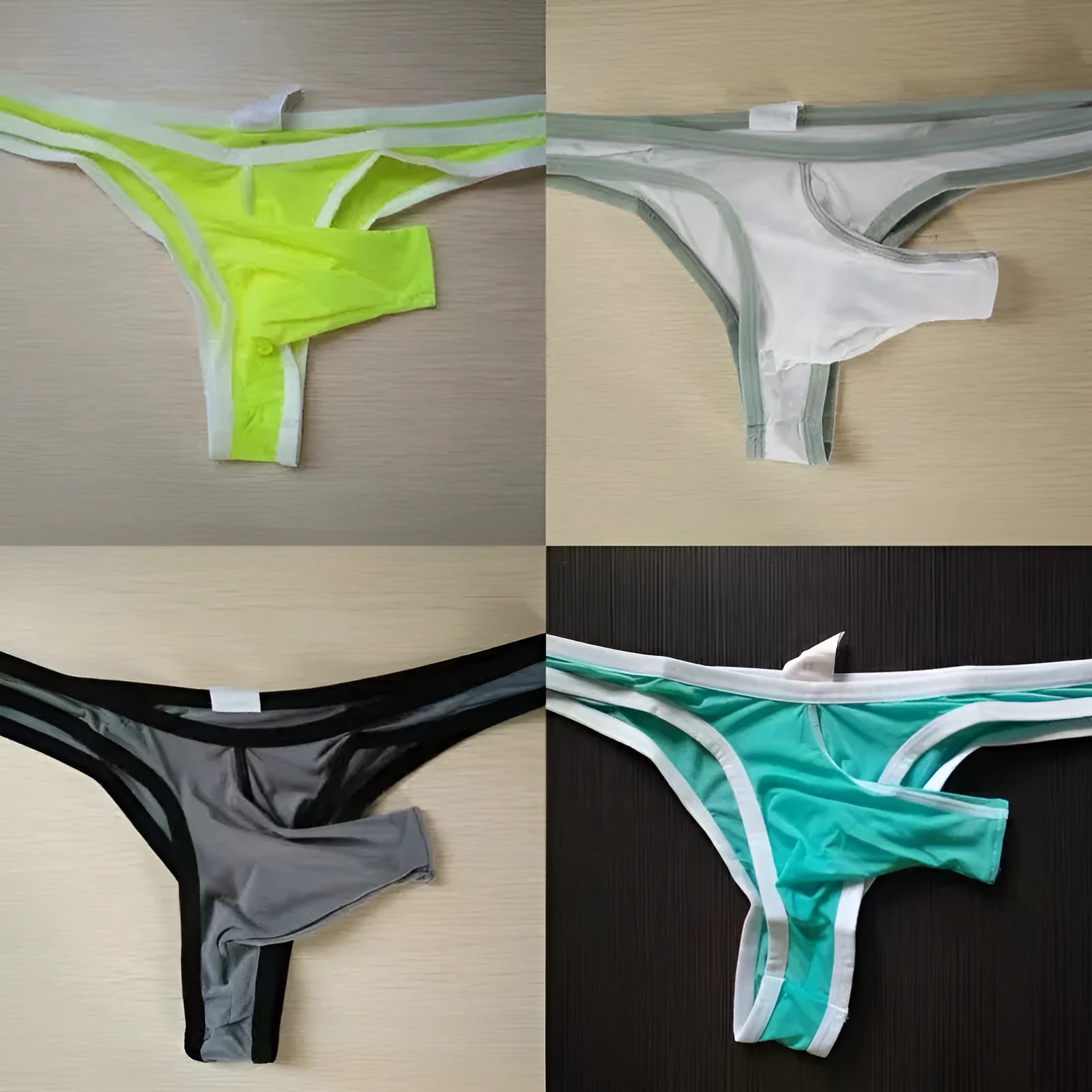 Men's ice silk briefs in army green colour showing reinforced front pouch design.