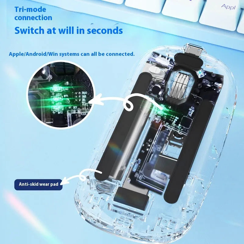 Self-charging Bluetooth mouse in silver with compact 113x57x25mm design for laptop