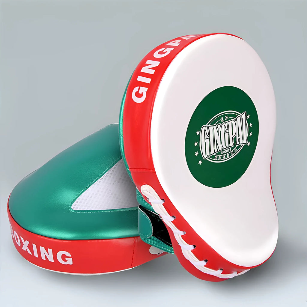 A vertical gold-coloured PU leather boxing sanda baffle target for home training.